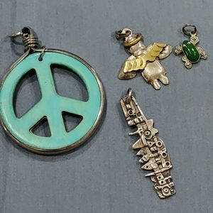🐸Lot of 4 Sterling Silver 925 Pendants Angel, Stoinoff, Frog and Peace Symbol